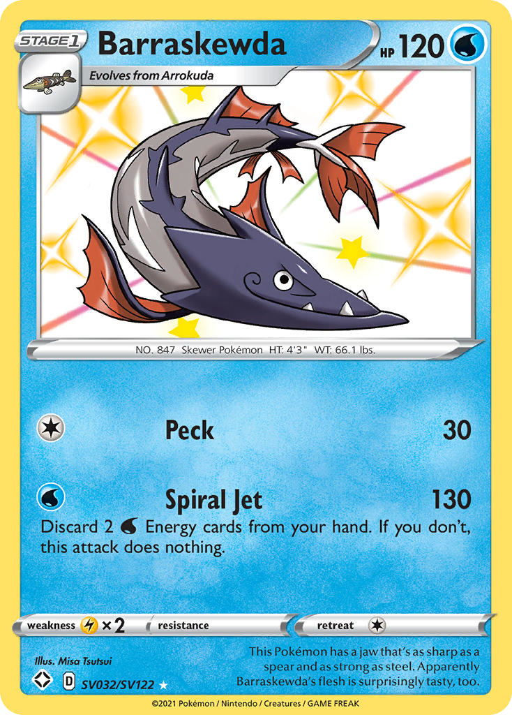 Barraskewda SV032/SV122 English Pokémon card from Shining Fates Shiny Vault (2021)