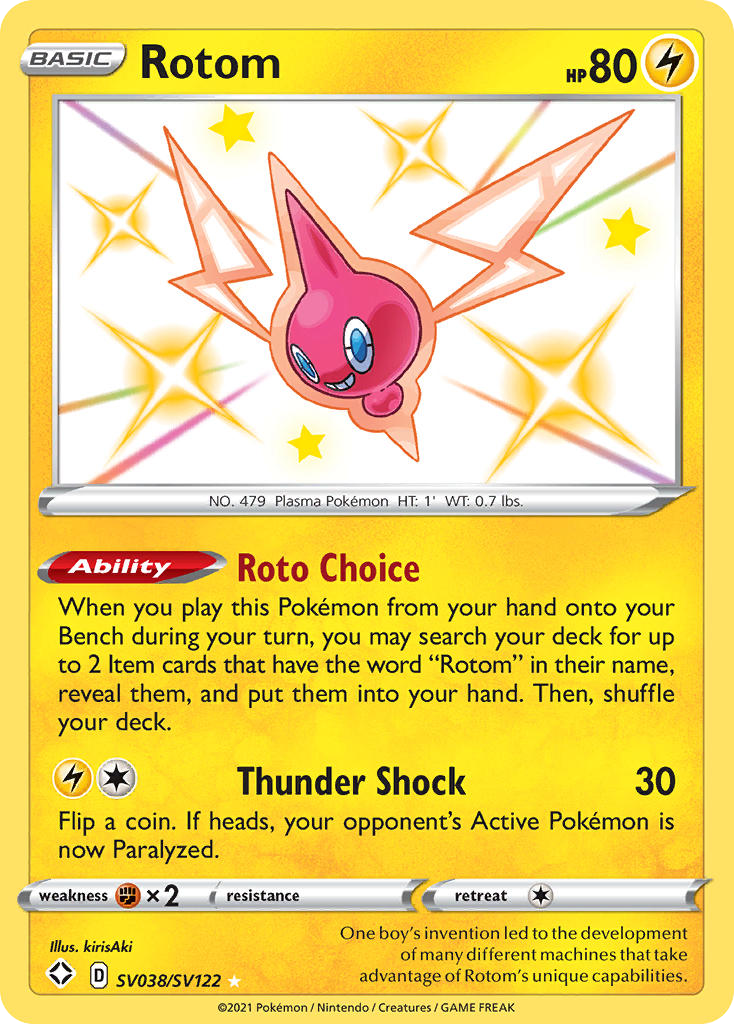 Rotom SV038/SV122 English Pokémon card from Shining Fates Shiny Vault (2021)