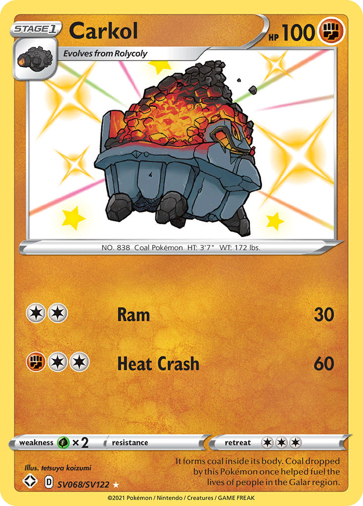 Carkol SV068/SV122 English Pokémon card from Shining Fates Shiny Vault (2021)
