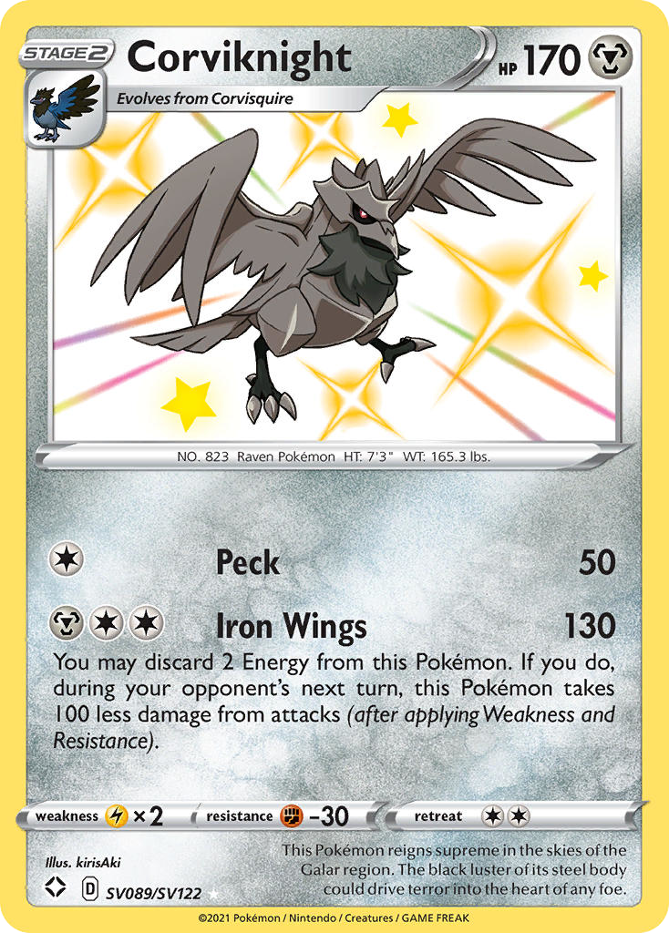Corviknight SV089/SV122 English Pokémon card from Shining Fates Shiny Vault (2021)