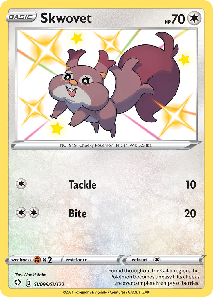 Skwovet SV099/SV122 English Pokémon card from Shining Fates Shiny Vault (2021)