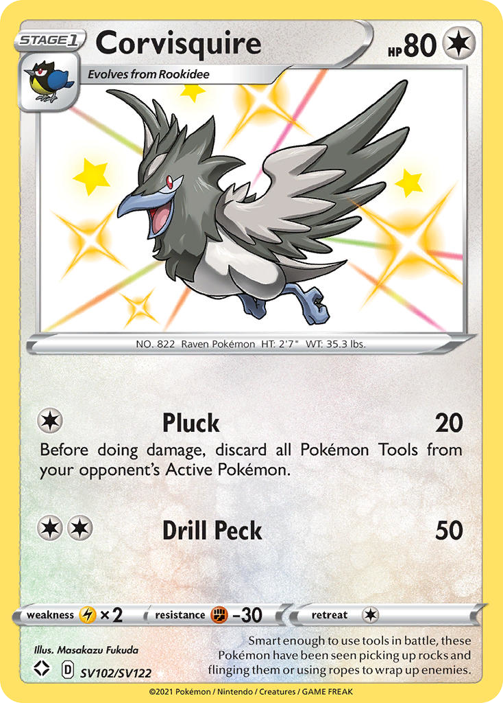 Corvisquire SV102/SV122 English Pokémon card from Shining Fates Shiny Vault (2021)