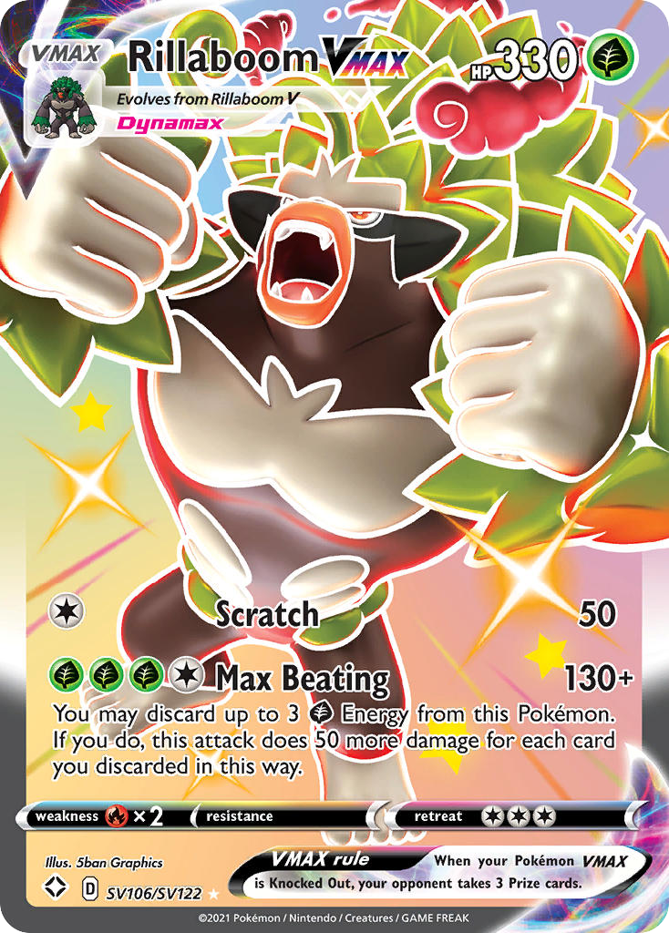 Rillaboom VMAX SV106/SV122 English Pokémon card from Shining Fates Shiny Vault (2021)