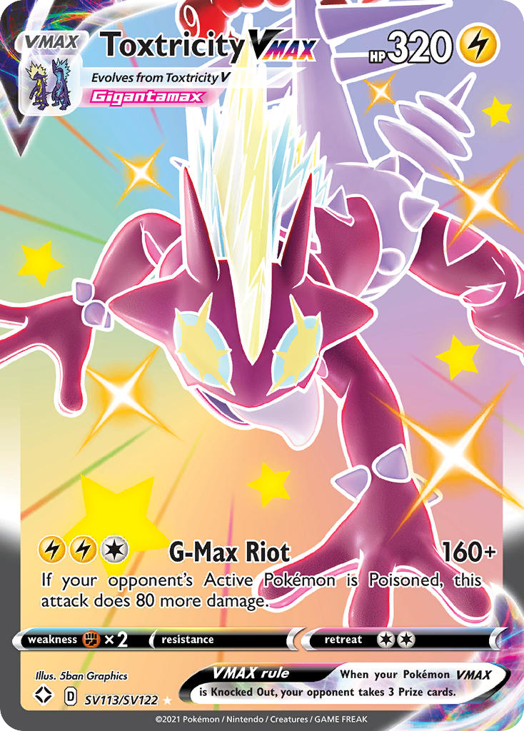 Toxtricity VMAX SV113/SV122 English Pokémon card from Shining Fates Shiny Vault (2021)