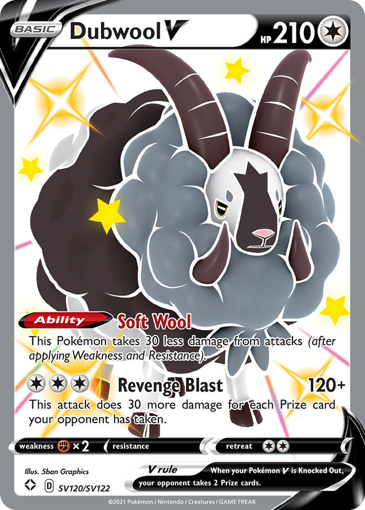 Dubwool V SV120/SV122 English Pokémon card from Shining Fates Shiny Vault (2021)
