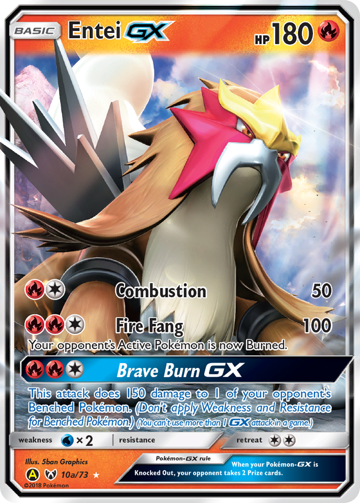 Entei-GX 10a/73 English Pokémon card from Shining Legends (2017) — alternate artwork