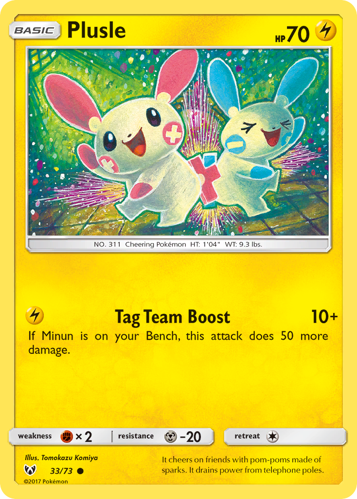 Plusle 33/73 English Pokémon card from Shining Legends (2017)