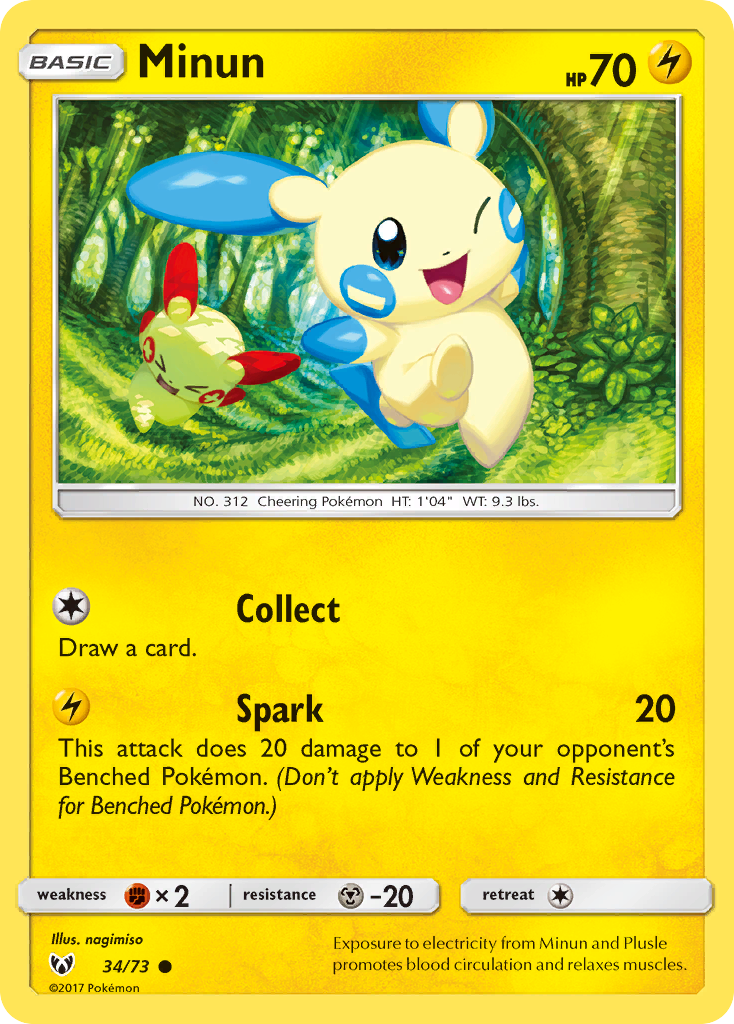 Minun 34/73 English Pokémon card from Shining Legends (2017)