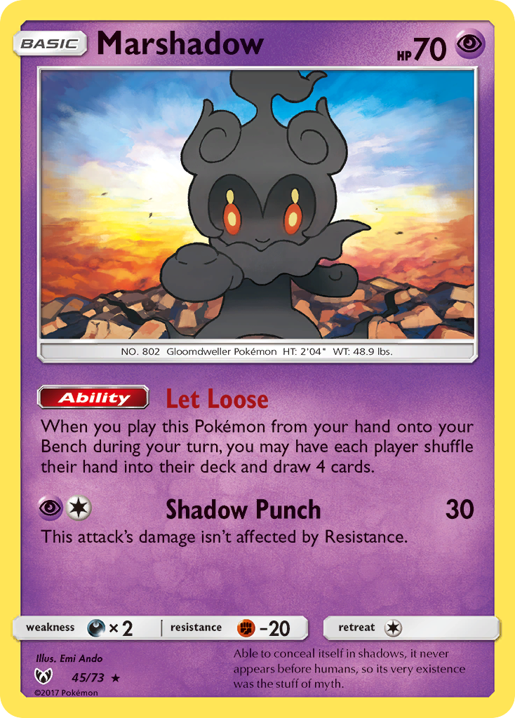 Marshadow 45/73 English Pokémon card from Shining Legends (2017)