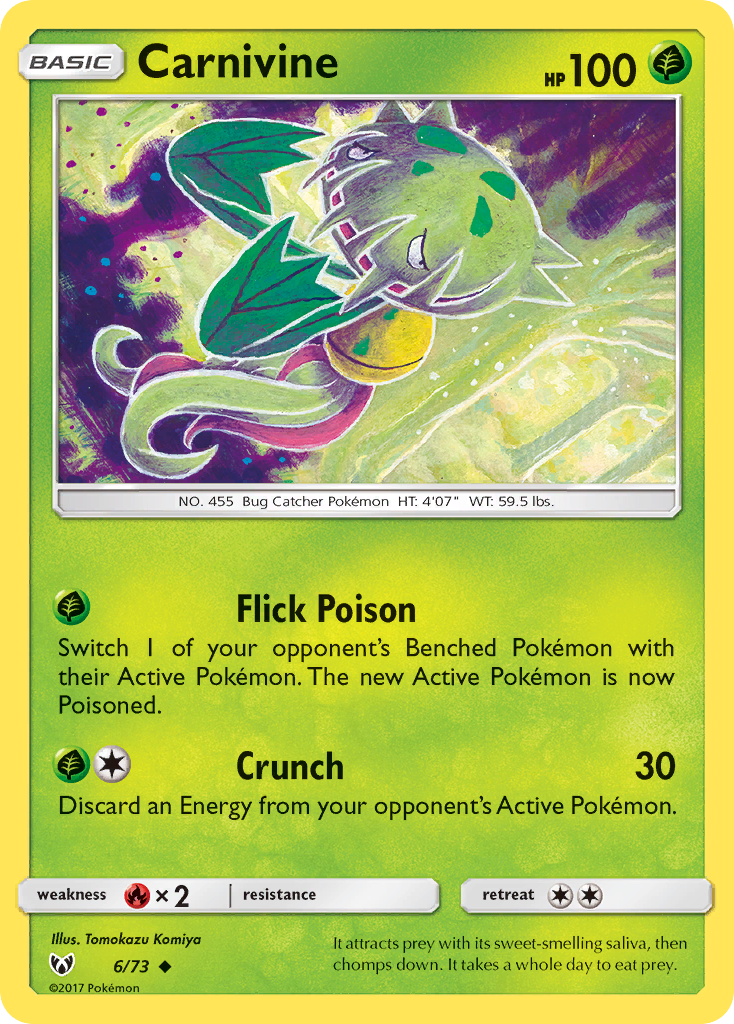 Carnivine 6/73 English Pokémon card from Shining Legends (2017)