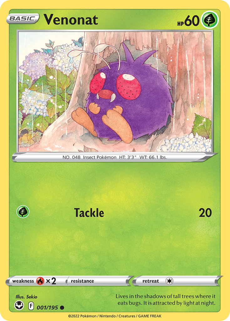 Venonat 1/195 — English Pokémon Silver Tempest (2022)