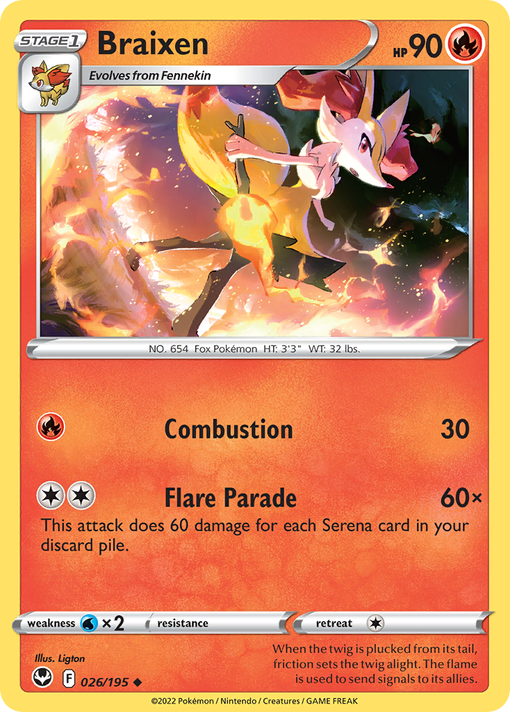 Braixen 26/195 — English Pokémon Silver Tempest (2022)