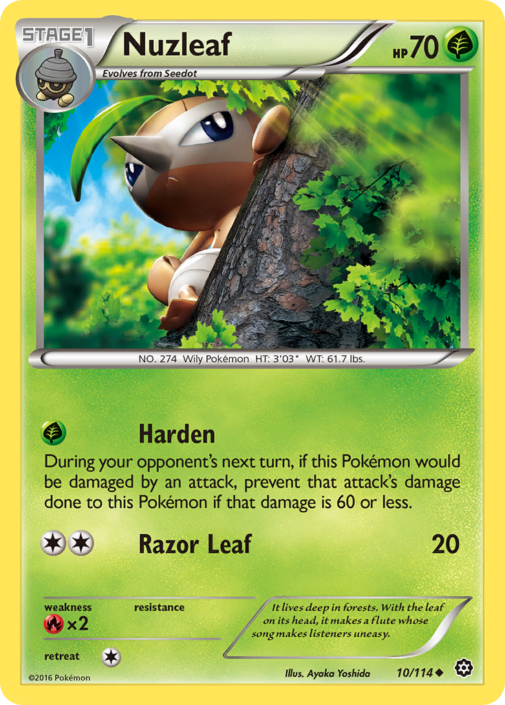 Nuzleaf 10/114 English Pokémon card from Steam Siege (2016)