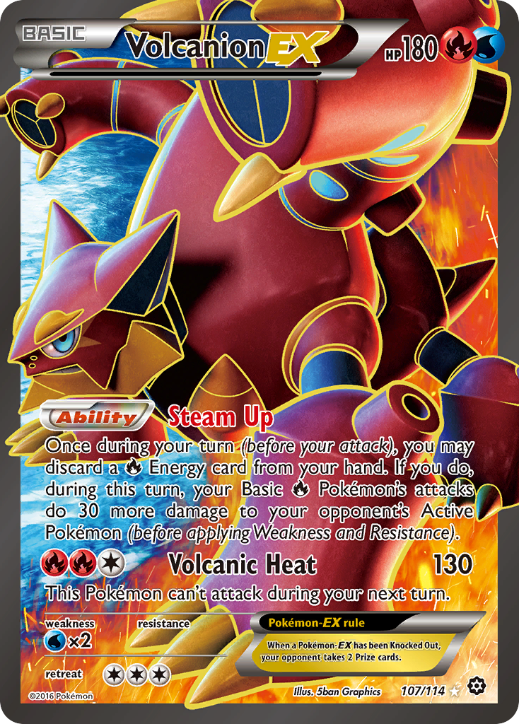 Volcanion-EX 107/114 English Pokémon card from Steam Siege (2016)