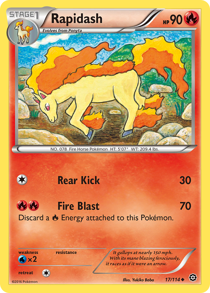 Rapidash 17/114 English Pokémon card from Steam Siege (2016)