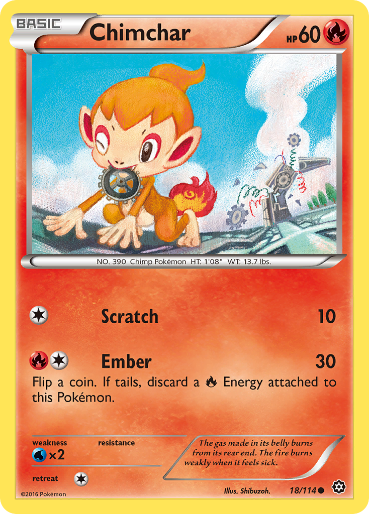 Chimchar 18/114 English Pokémon card from Steam Siege (2016)