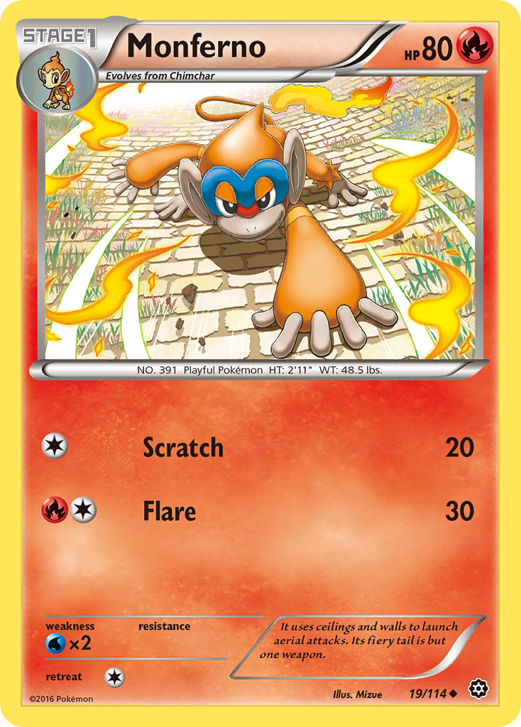 Monferno 19/114 English Pokémon card from Steam Siege (2016)