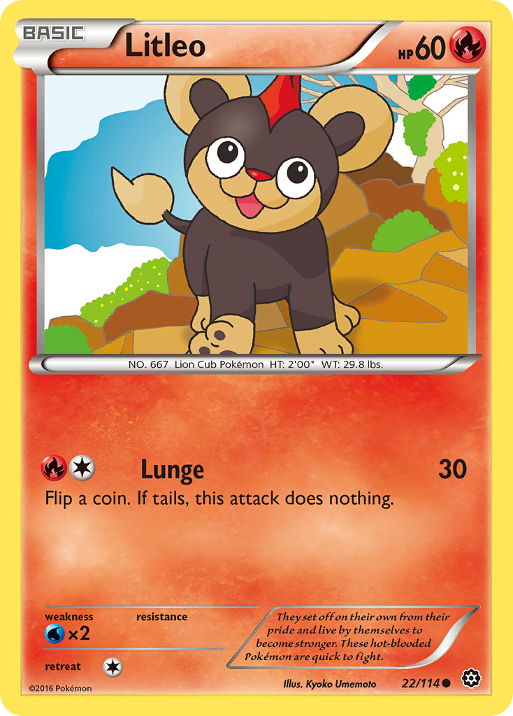 Litleo 22/114 English Pokémon card from Steam Siege (2016)