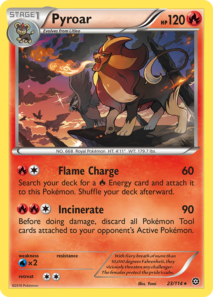 Pyroar 23/114 English Pokémon card from Steam Siege (2016)