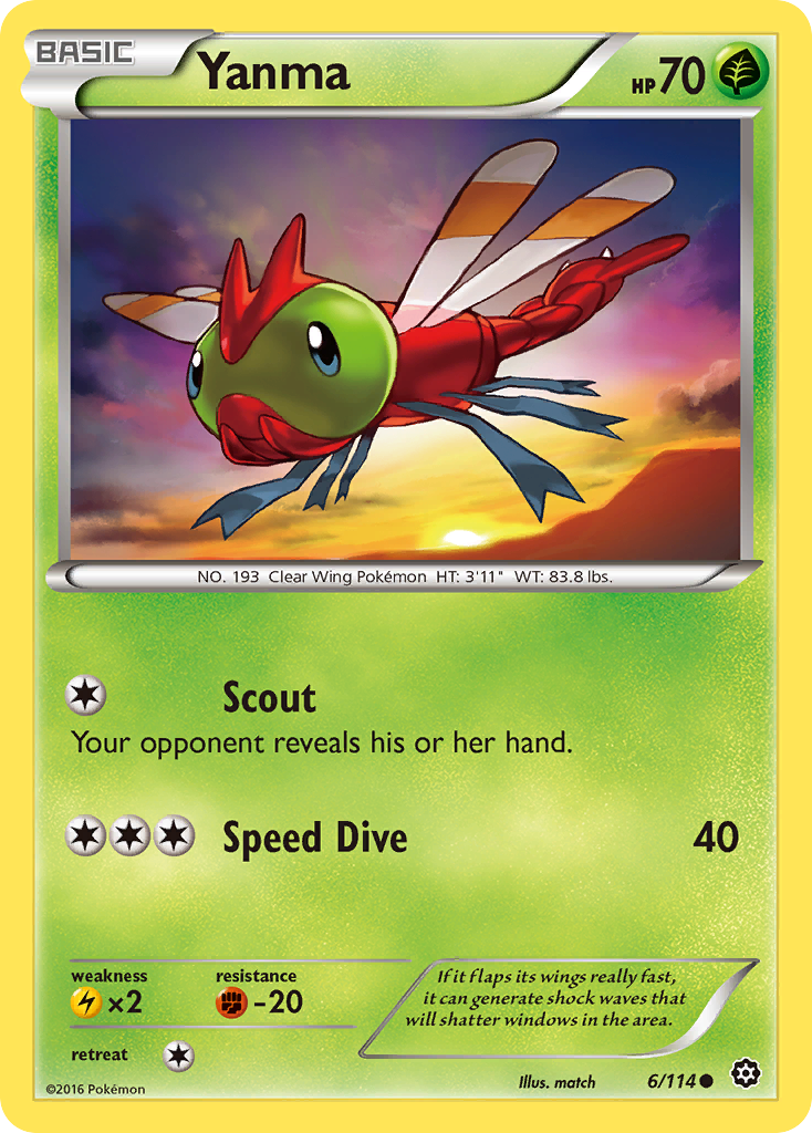 Yanma 6/114 English Pokémon card from Steam Siege (2016)