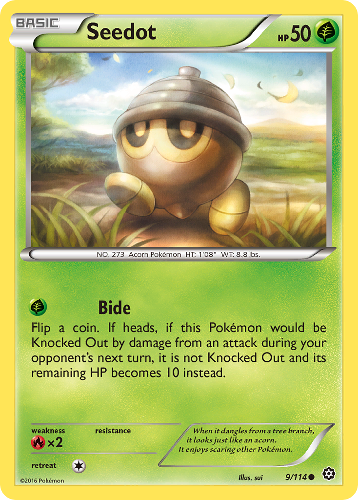 Seedot 9/114 English Pokémon card from Steam Siege (2016)