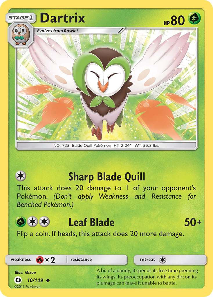Dartrix 10/149 English Pokémon card from Sun & Moon (2017)