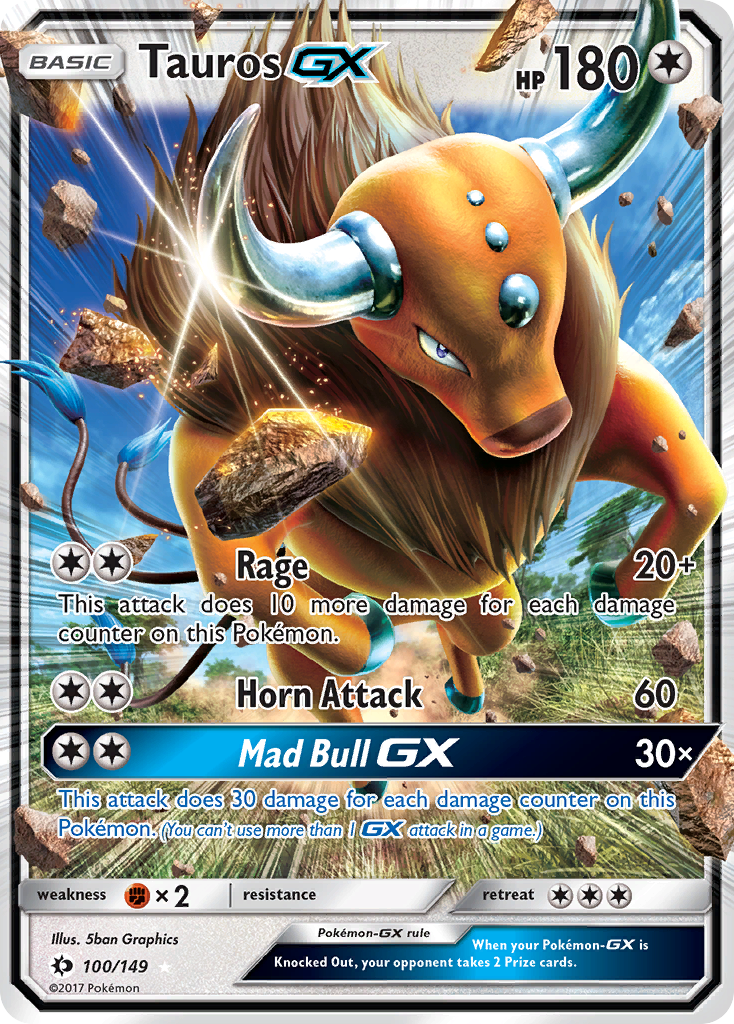 Tauros-GX 100/149 English Pokémon card from Sun & Moon (2017)