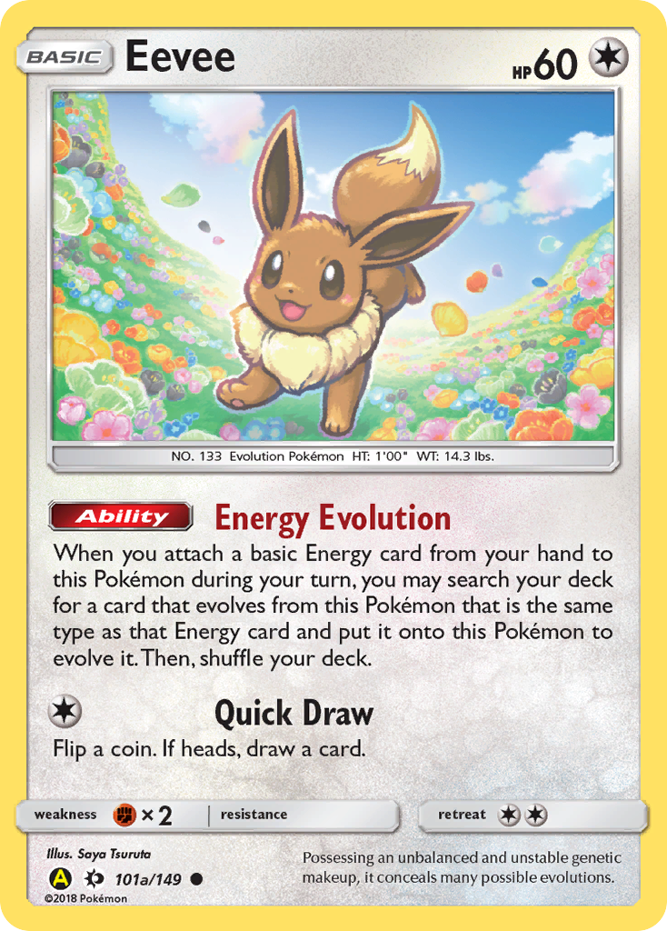 Eevee 101a/149 English Pokémon card from Sun & Moon (2017) — alternate artwork