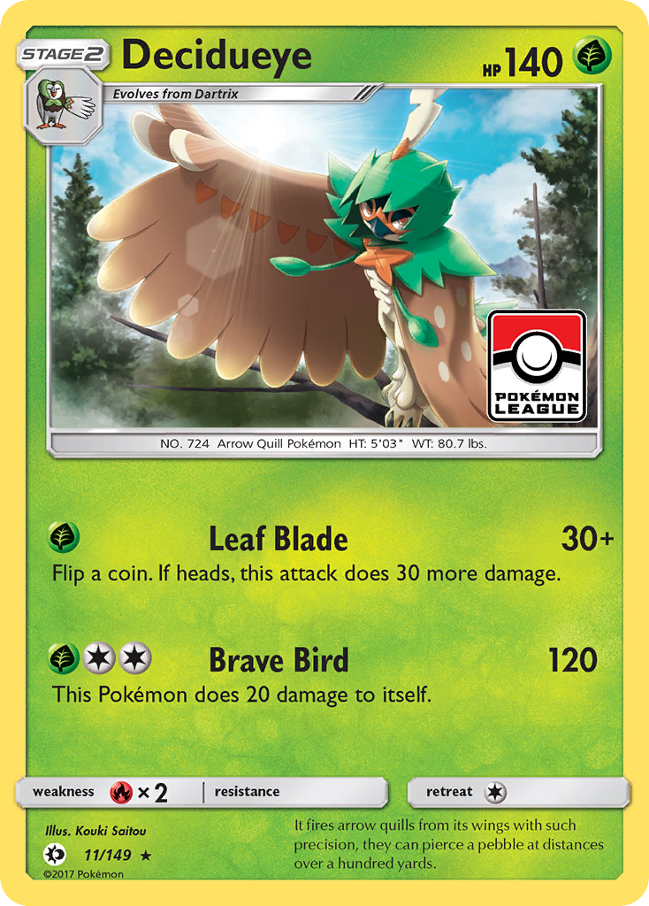 Decidueye 11/149 English Pokémon card from Sun & Moon (2017)