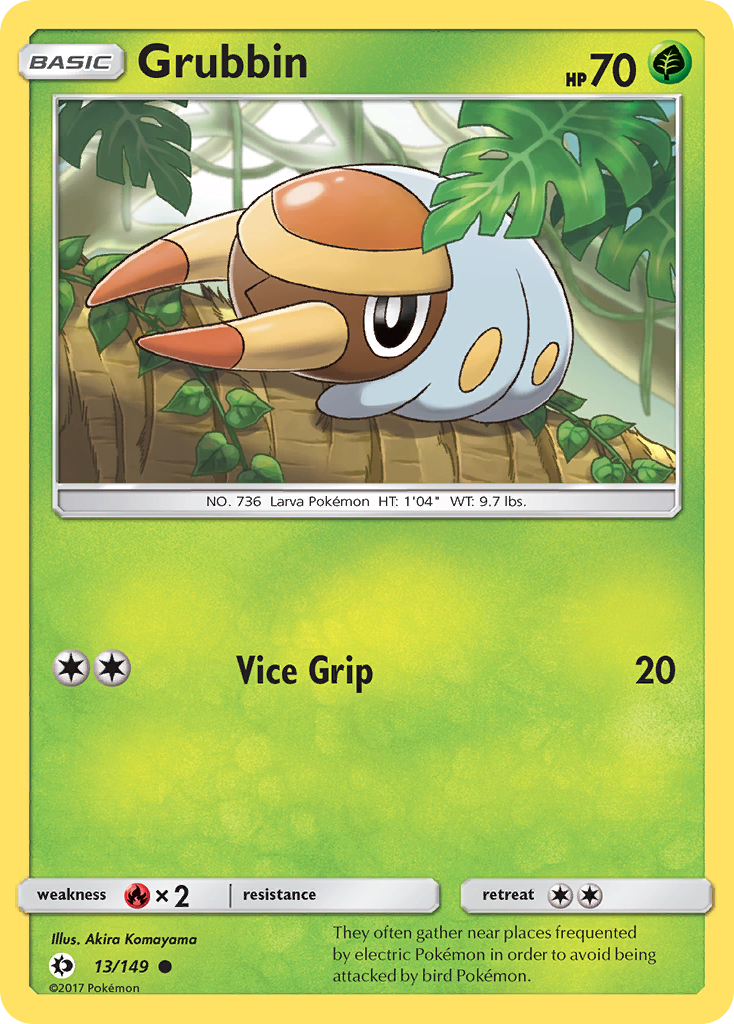 Grubbin 13/149 English Pokémon card from Sun & Moon (2017)