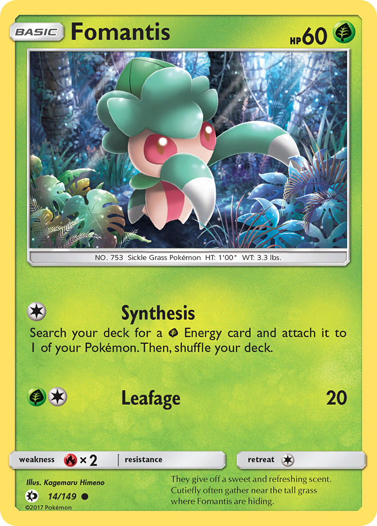 Fomantis 14/149 English Pokémon card from Sun & Moon (2017)