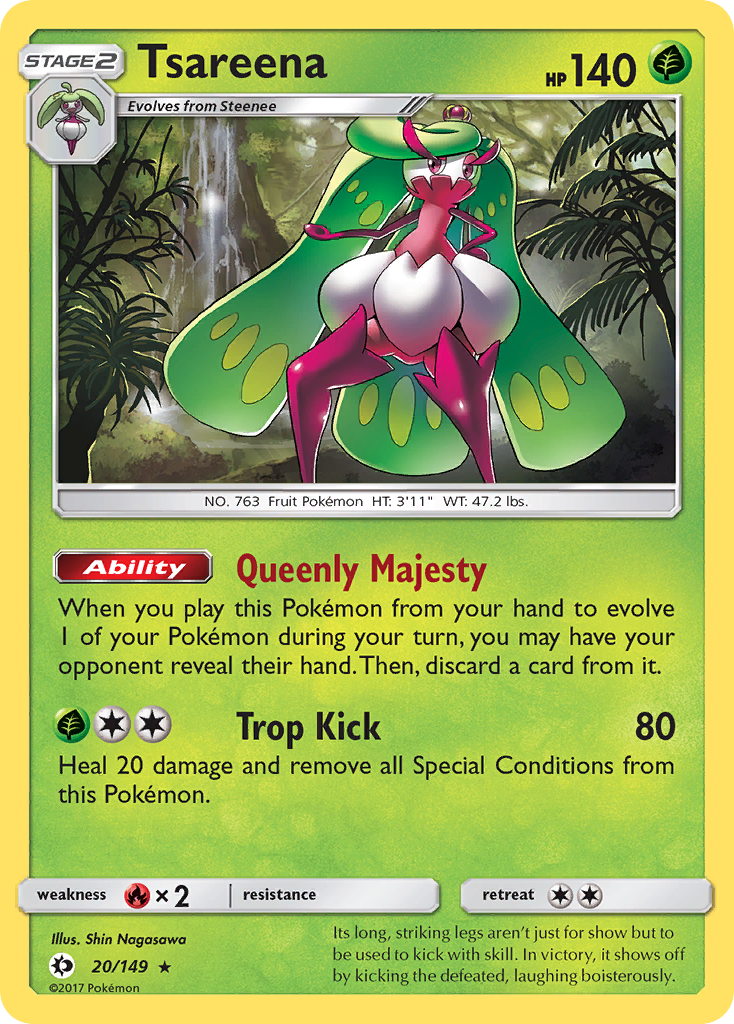 Tsareena 20/149 English Pokémon card from Sun & Moon (2017)
