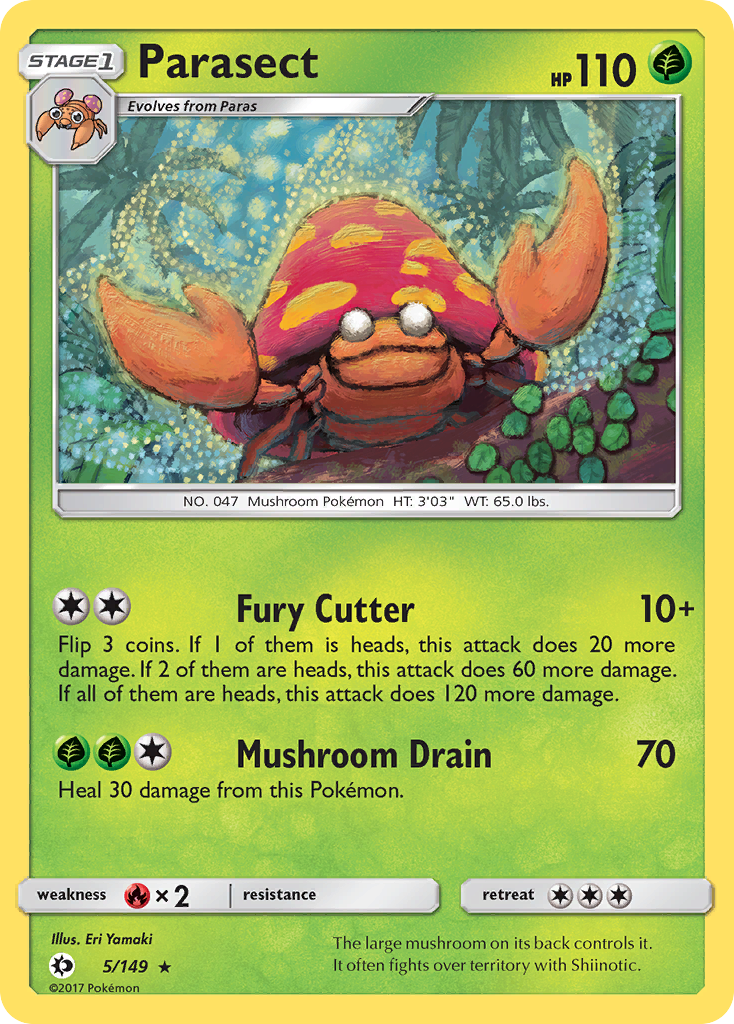 Parasect 5/149 English Pokémon card from Sun & Moon (2017)
