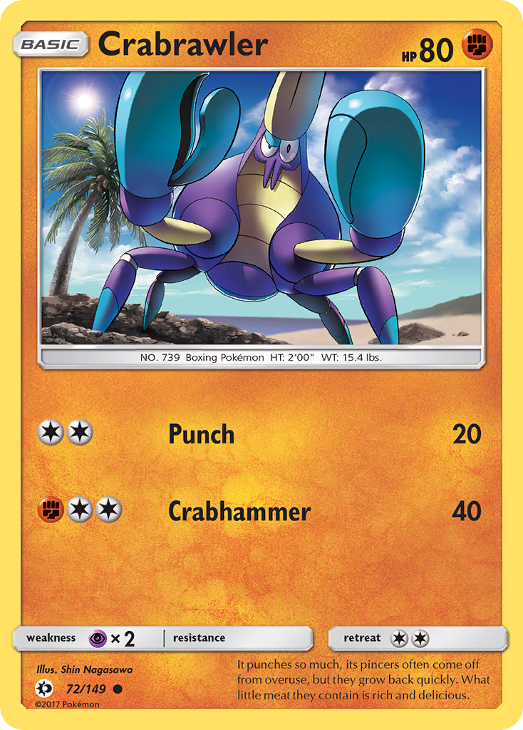 Crabrawler 72/149 English Pokémon card from Sun & Moon (2017)