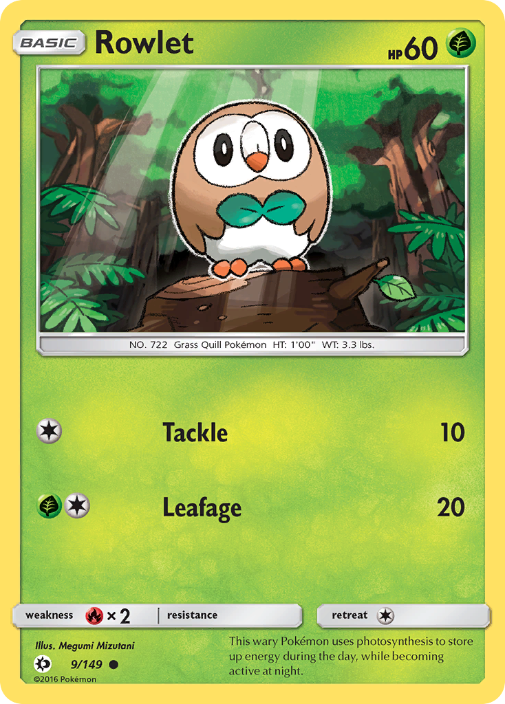 Rowlet 9/149 English Pokémon card from Sun & Moon (2017)