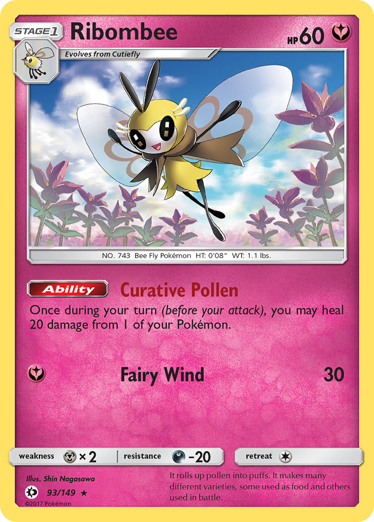 Ribombee 93/149 English Pokémon card from Sun & Moon (2017)