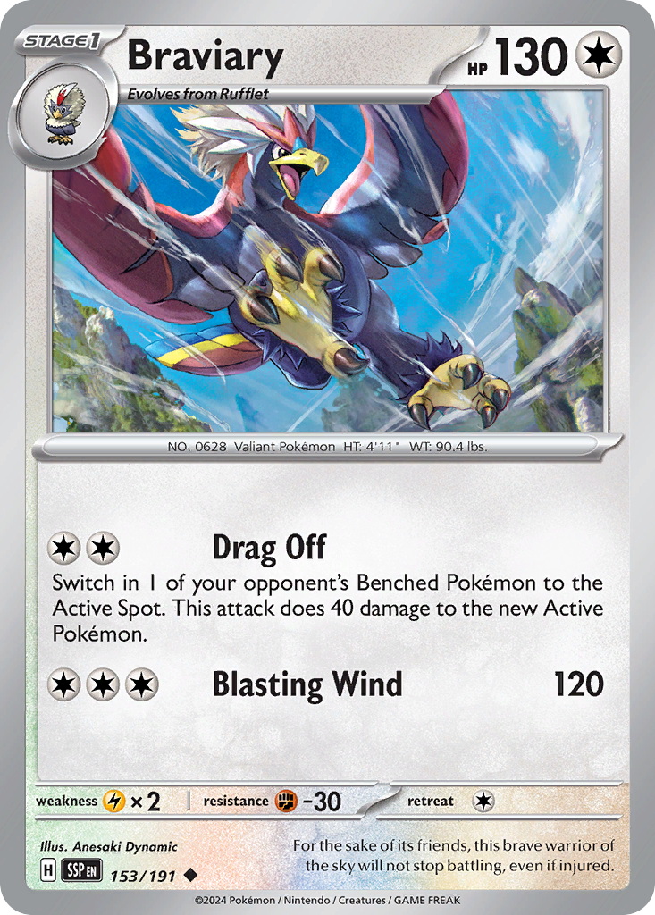 Braviary 153/191 — English Pokémon Surging Sparks (2024)