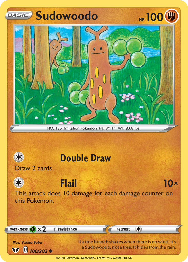 Sudowoodo 100/202 English Pokémon card from Sword & Shield (2020)