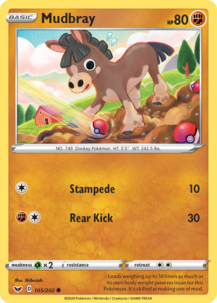 Mudbray 105/202 English Pokémon card from Sword & Shield (2020)