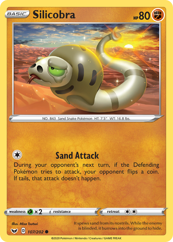 Silicobra 107/202 English Pokémon card from Sword & Shield (2020)