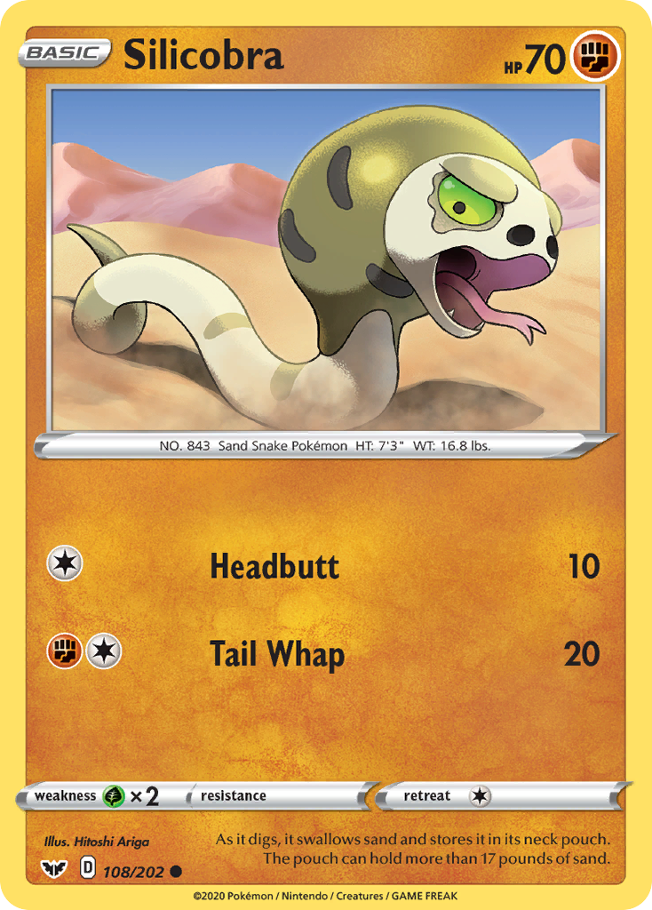 Silicobra 108/202 English Pokémon card from Sword & Shield (2020)