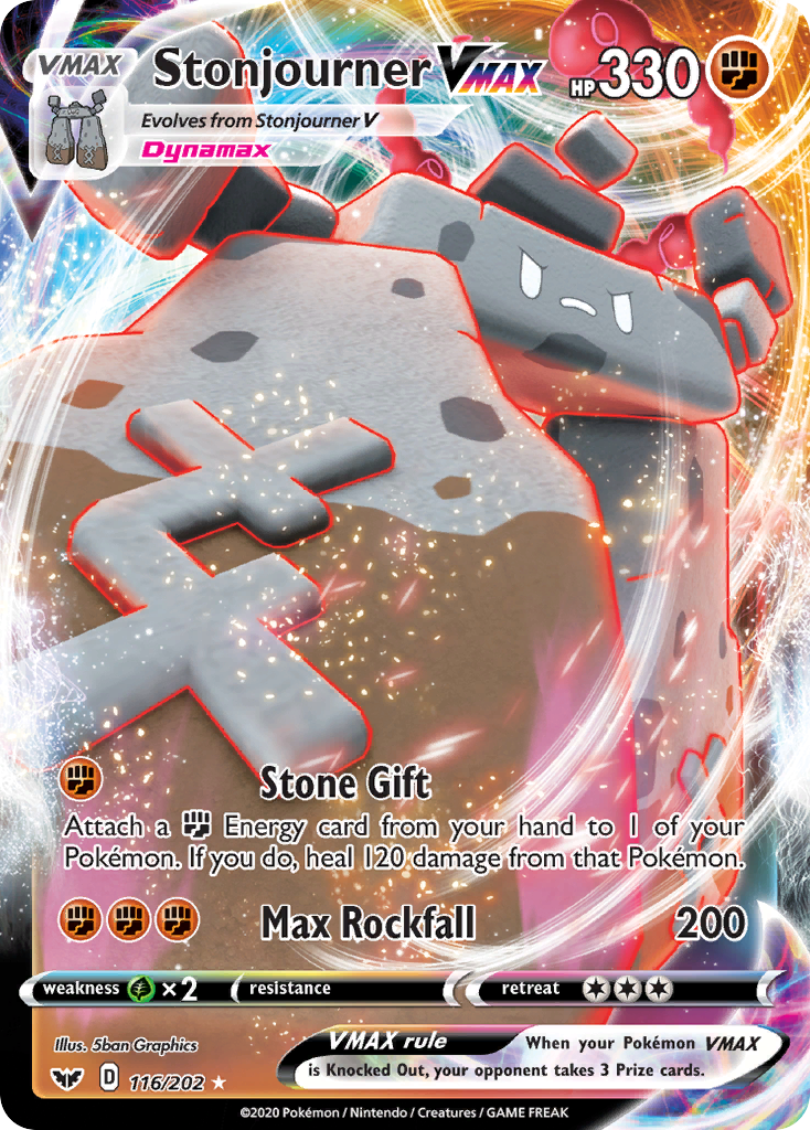 Stonjourner VMAX 116/202 English Pokémon card from Sword & Shield (2020)