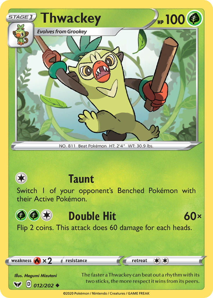 Thwackey 12/202 English Pokémon card from Sword & Shield (2020)