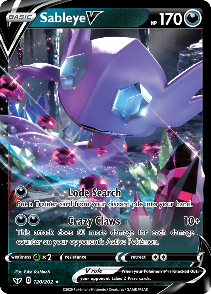 Sableye V 120/202 English Pokémon card from Sword & Shield (2020)