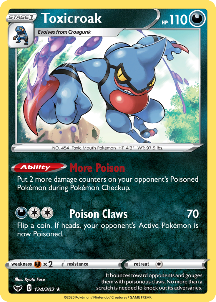 Toxicroak 124/202 English Pokémon card from Sword & Shield (2020)