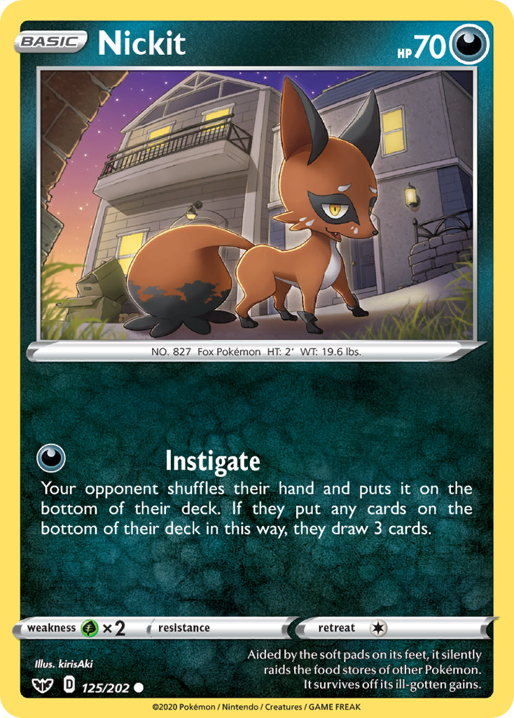 Nickit 125/202 English Pokémon card from Sword & Shield (2020)