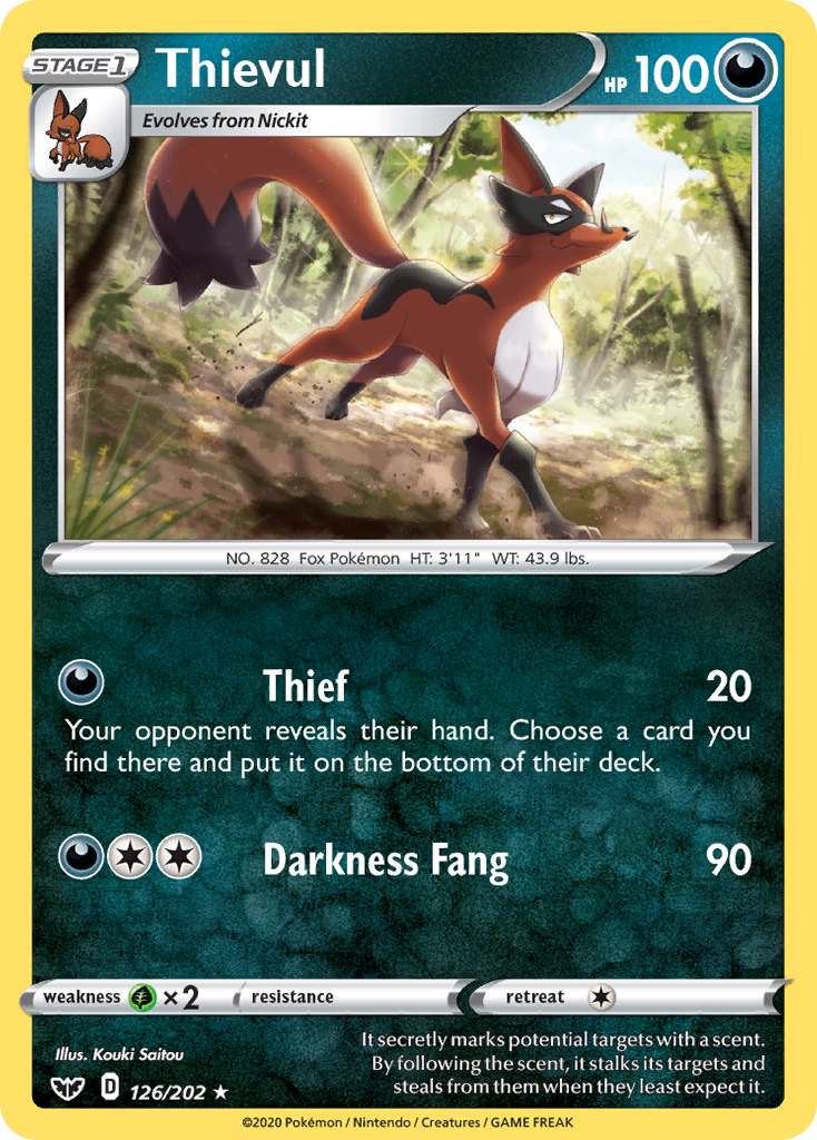 Thievul 126/202 English Pokémon card from Sword & Shield (2020)
