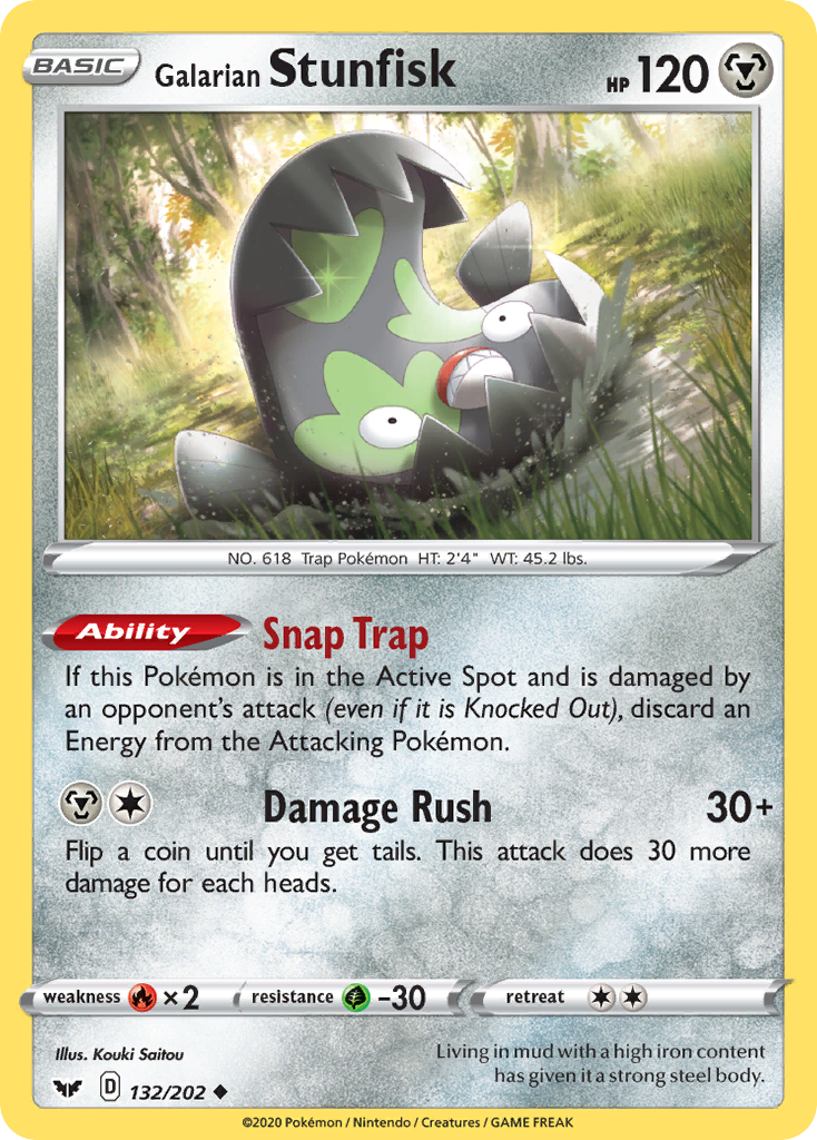 Galarian Stunfisk 132/202 English Pokémon card from Sword & Shield (2020)