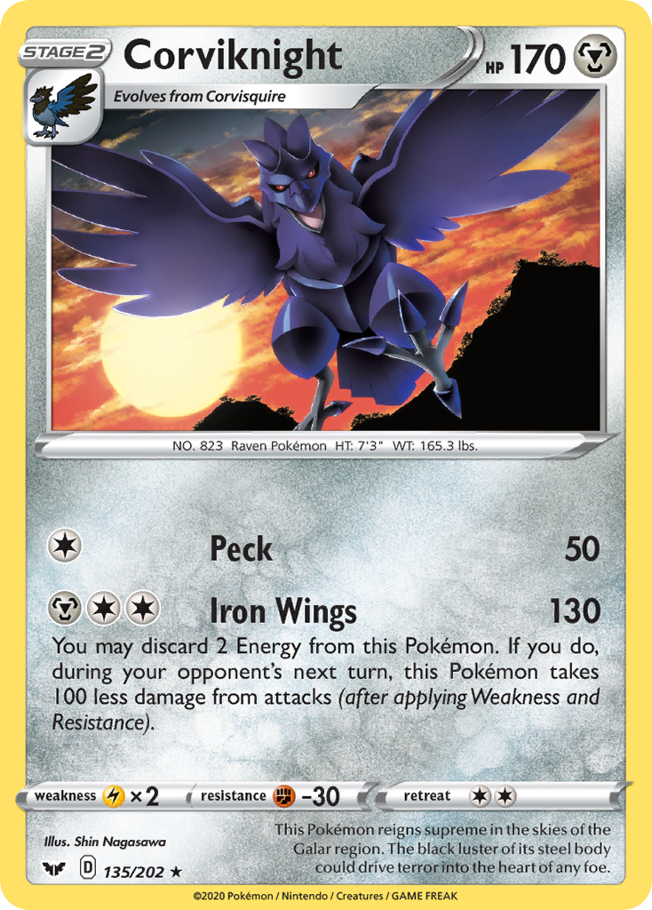 Corviknight 135/202 English Pokémon card from Sword & Shield (2020)