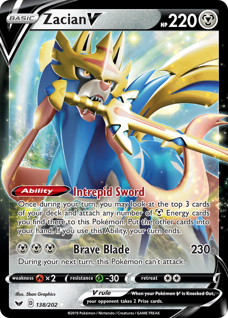 Zacian V 138/202 English Pokémon card from Sword & Shield (2020)